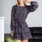 robe noire patineuse imprimée à volants femme pas chère