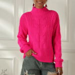 pull en laine à col roulé rose fushia femme eshop