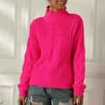 pull en laine à col roulé rose fushia femme tendance original chic