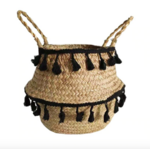 Panier jonc de mer tressé glands noir