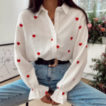 chemisier blanc imprimé coeurs gaze de coton