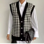 gilet sans manches noir et blanc carreaux vichy