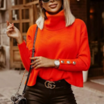 pull à col roulé rouge corail mode femme