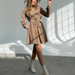robe beige camel velours côtelé femme