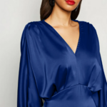 robe longue satin chic bleu marine femme tenue de fêtes pas chère