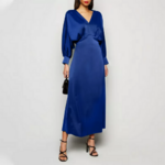 robe longue satin chic bleu marine femme