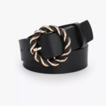 ceinture noire boucle ronde dorée torsadée tendance femme