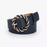 ceinture bleu gris boucle ronde dorée torsadée tendance femme