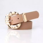 ceinture femme cuir pu beige boucle dorée