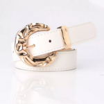 ceinture femme cuir pu blanche boucle dorée