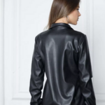 chemise noire simili cuir femme tendance en ligne