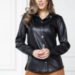 chemise noire simili cuir femme boutique vêtements en ligne