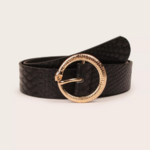 ceinture noire boucle ronde dorée torsadée tendance femme