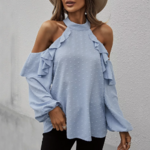 blouse bleue épaules dénudées la selection parisienne