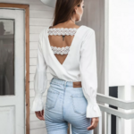 blouse blanche dos nu dentelle femme haut tendance