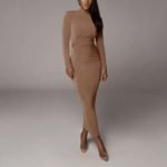 robe beige nude moulante longue
