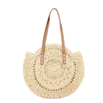 Grand sac rond paille tissé beige à détails brodés
