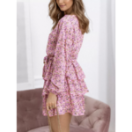 robe courte à manches longues rose à volants imprimée femme la selection parisienne