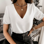 tee shirt blanc col V dos nu dentelle femme
