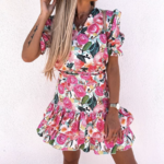 robe courte imprimée fleurie manches courtes femme pas chère