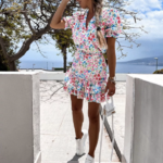 robe courte imprimée fleurie manches courtes femme printemps été 2022