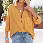 chemise gaze de coton jaune moutarde femme.