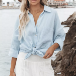 chemise gaze de coton bleu pastel femme