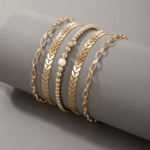 set multi bracelets fantaisie dorés bohème chic feuille dor