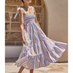 robe longue imprimée à bretelles volants femme