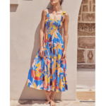 robe longue imprimée bleue à bretelles femme eshop mode