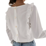 blouse blanche à volants manches longues femme