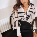 chemisier imprimé noir et blanc femme