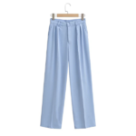 pantalon bleu clair taille haute femme