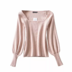 pull rose clair tendance femme col carré