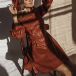 robe tendance cuir pu rouge femme automne hiver 2022