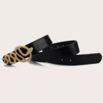 ceinture cuir noir boucle dorée serpent femme