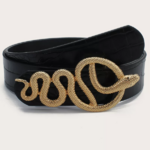 ceinture cuir noir boucle dorée serpent