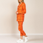 costume blazer pantalon chic femme orange à carreaux vintage