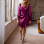 robe courte satin rose à manches longues femme la selection parisienne