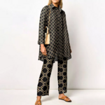 ensemble veste pantalon chic femme imprimé noir doré