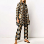 ensemble veste pantalon chic femme imprimé marron