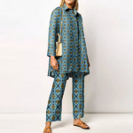 ensemble veste pantalon chic femme imprimé bleu