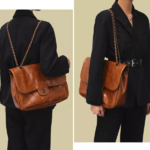 sac à main cuir marron chaîne argentée pas cher