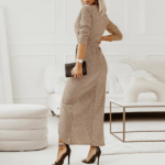robe longue beige nude à paillettes femme soirée