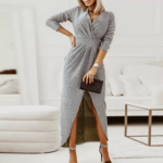 robe longue grise à paillettes femme soirée