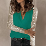 pull vert manches à strass dorées paillettes femme
