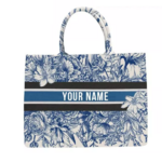 cabas bleu à fleurs personnalisable vintage