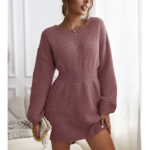 robe courte en laine vieux rose