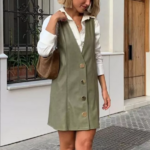 mini robe en cuir kaki  femme