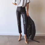 pantalon en cuir noir femme